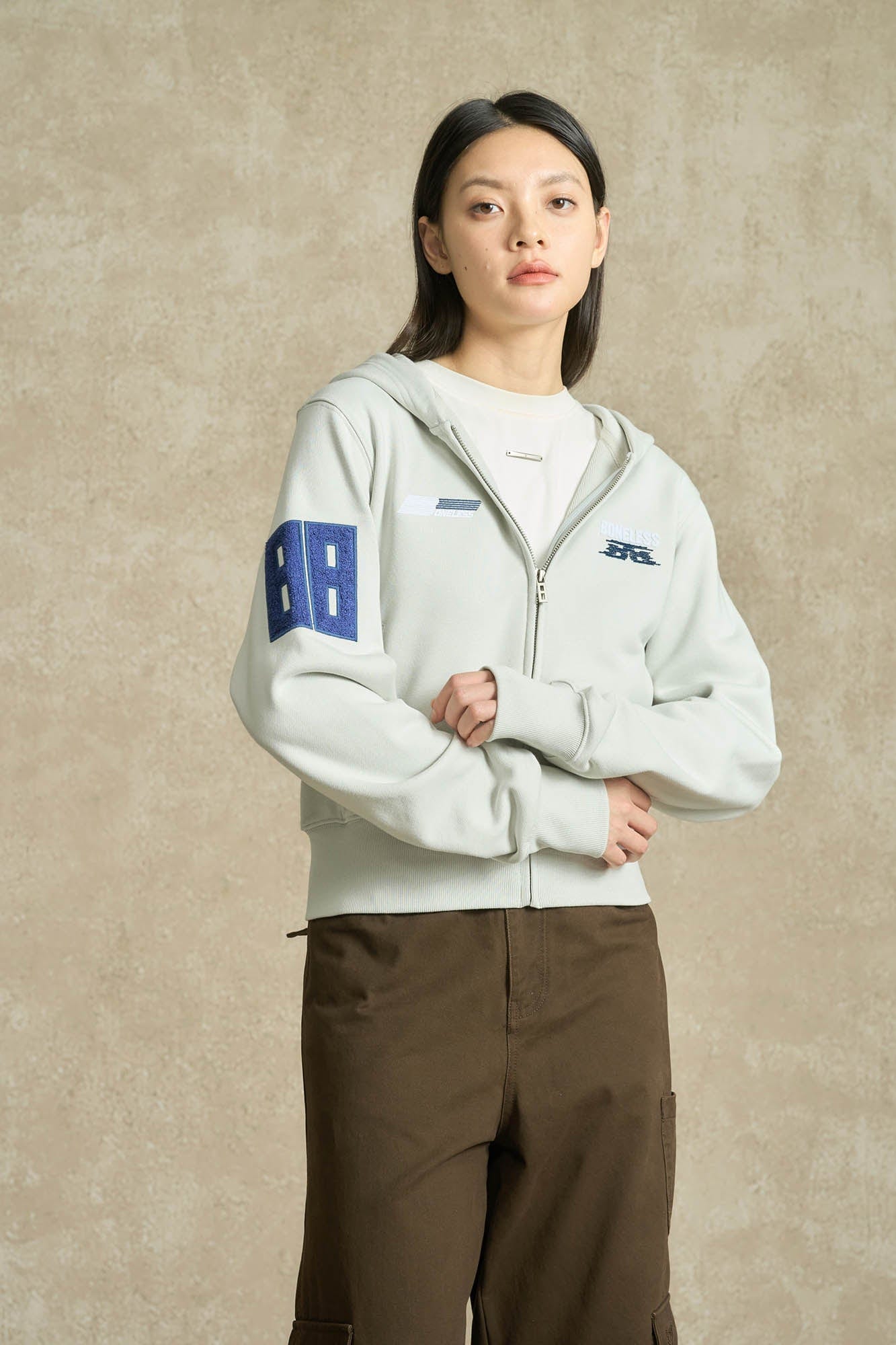 BONELESS Embroidered Cropped Hooded Jacket
