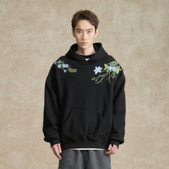 BONELESS Floral Embroidered Fleece-Lined Hoodie