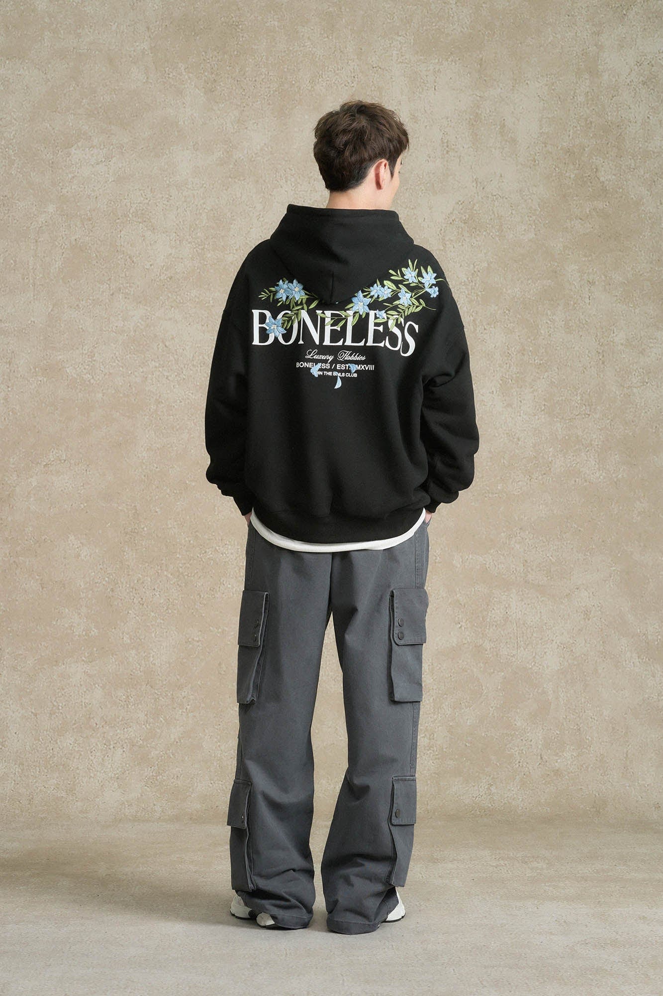BONELESS Floral Embroidered Fleece-Lined Hoodie