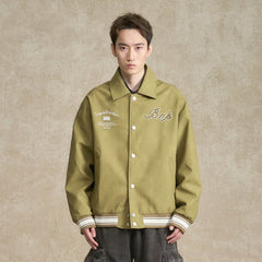 BONELESS Embroidered Logo PU Varsity Jacket