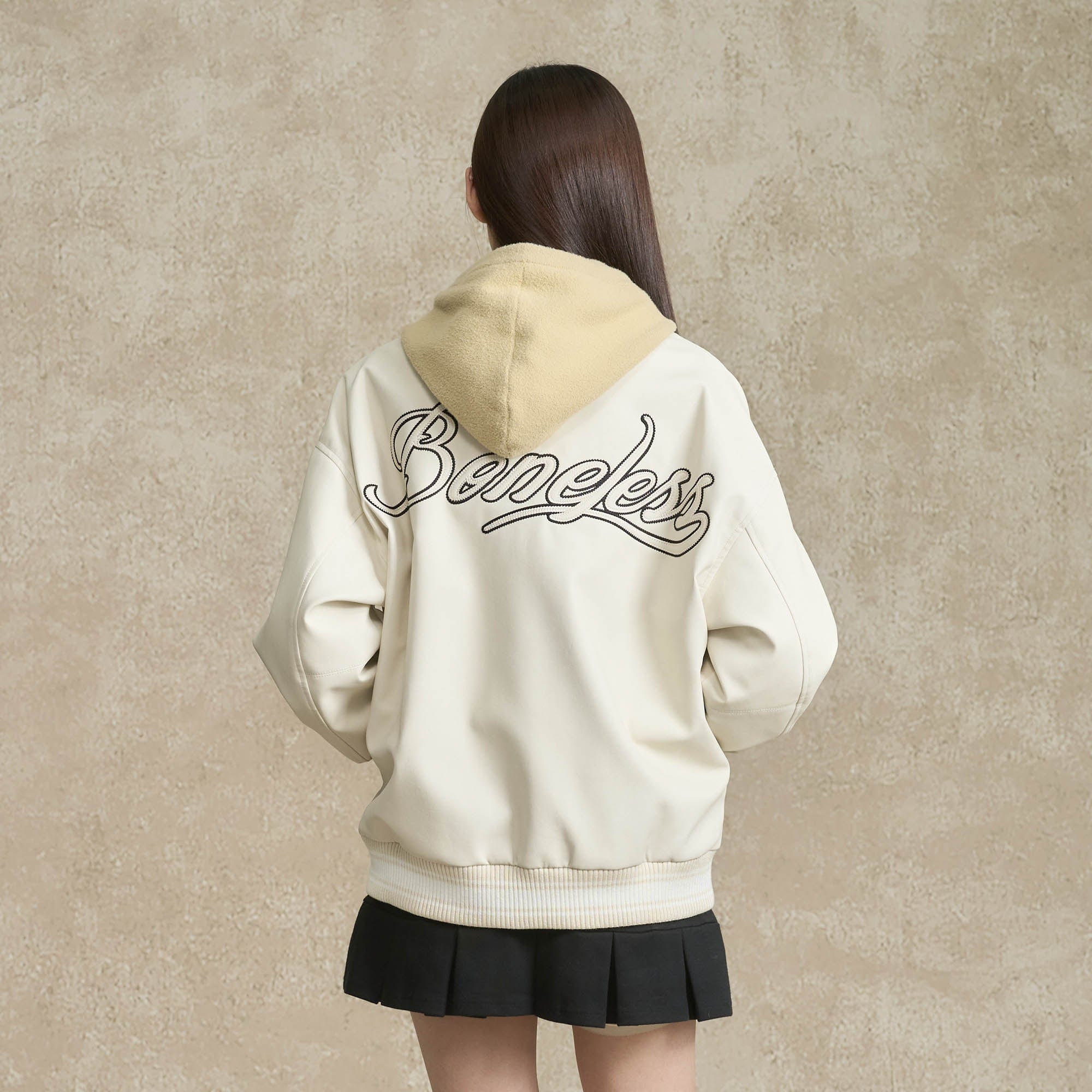 BONELESS Embroidered Logo PU Varsity Jacket