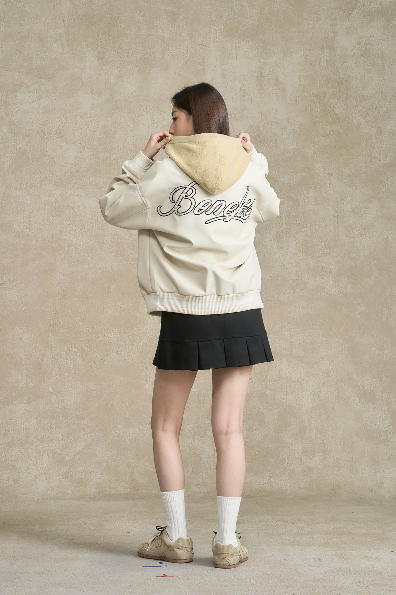 BONELESS Embroidered Logo PU Varsity Jacket