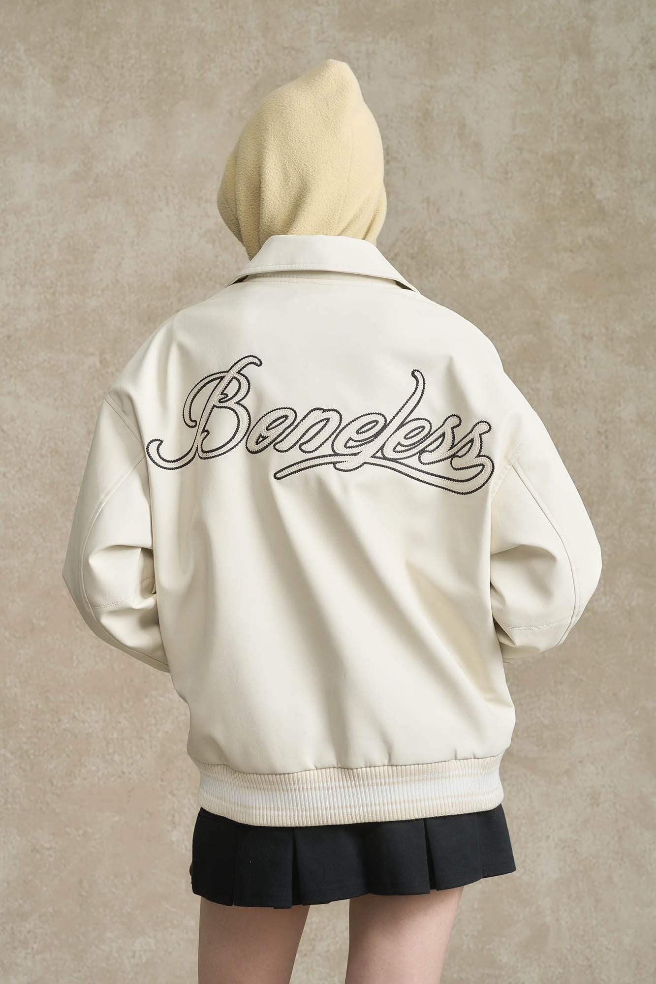 BONELESS Embroidered Logo PU Varsity Jacket