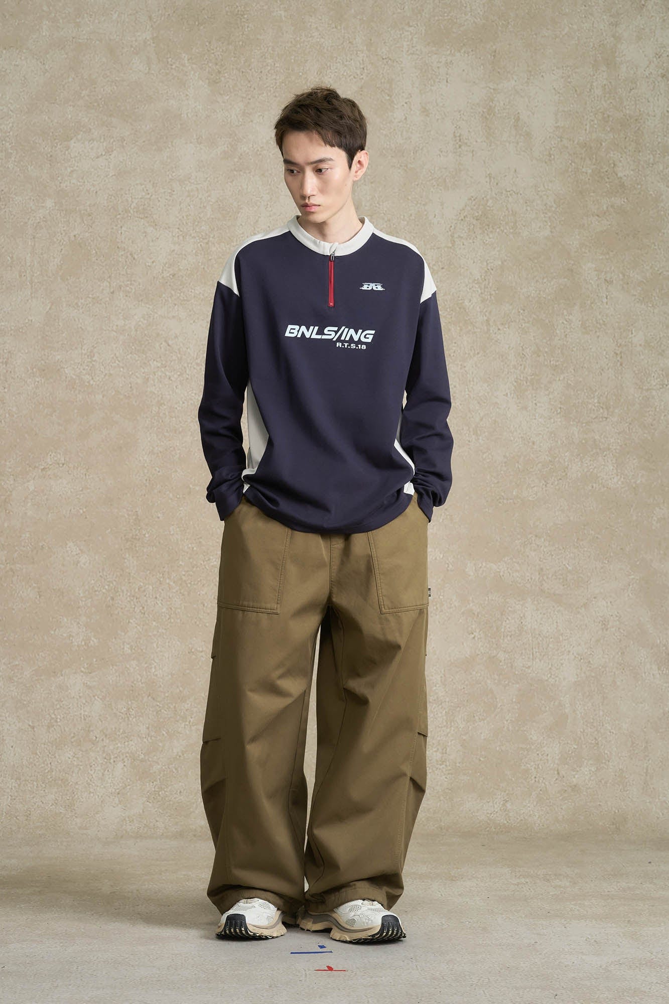 BONELESS Contrast Half-Zip Racing Long-Sleeve Tee