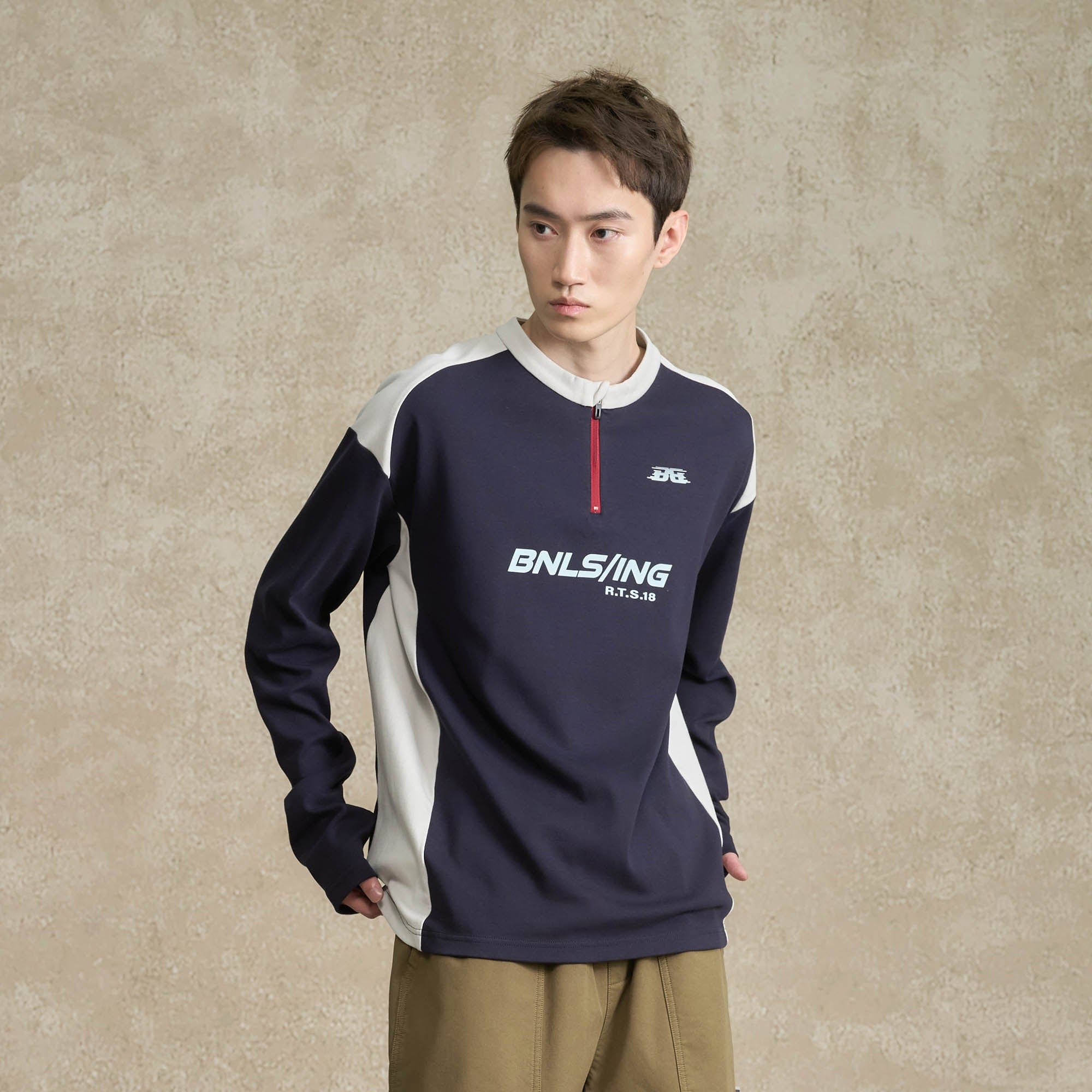 BONELESS Contrast Half-Zip Racing Long-Sleeve Tee