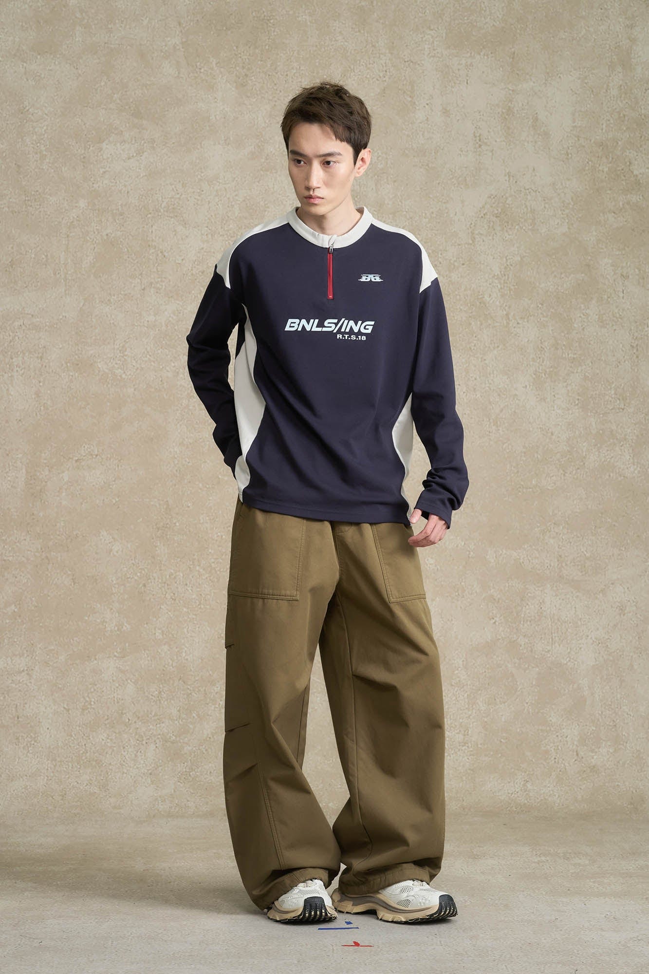 BONELESS Contrast Half-Zip Racing Long-Sleeve Tee
