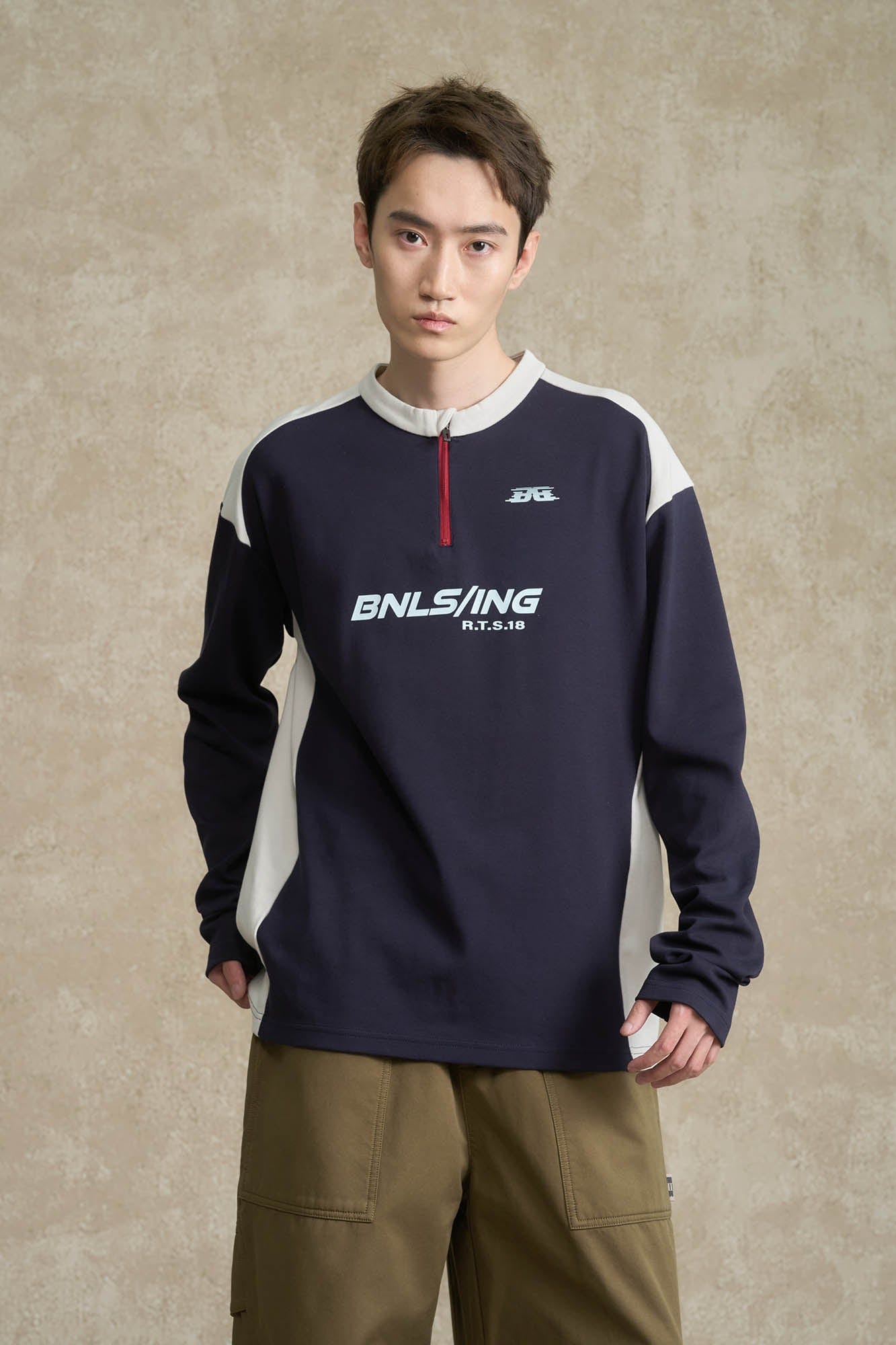 BONELESS Contrast Half-Zip Racing Long-Sleeve Tee