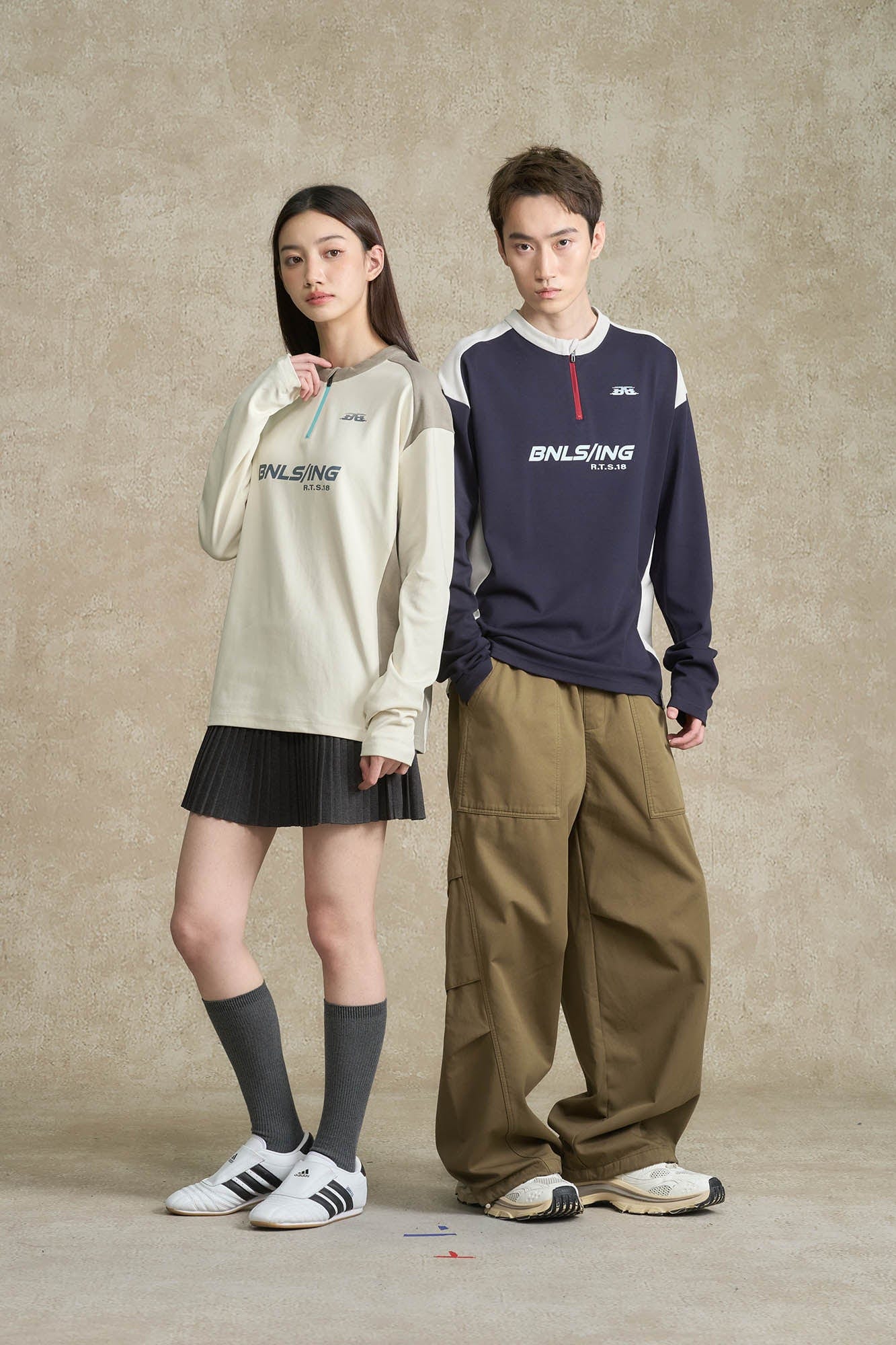 BONELESS Contrast Half-Zip Racing Long-Sleeve Tee
