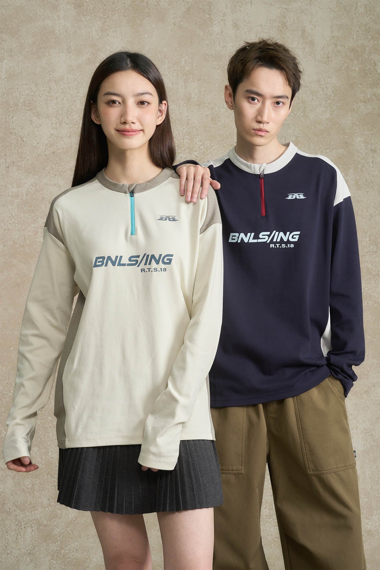 BONELESS Contrast Half-Zip Racing Long-Sleeve Tee