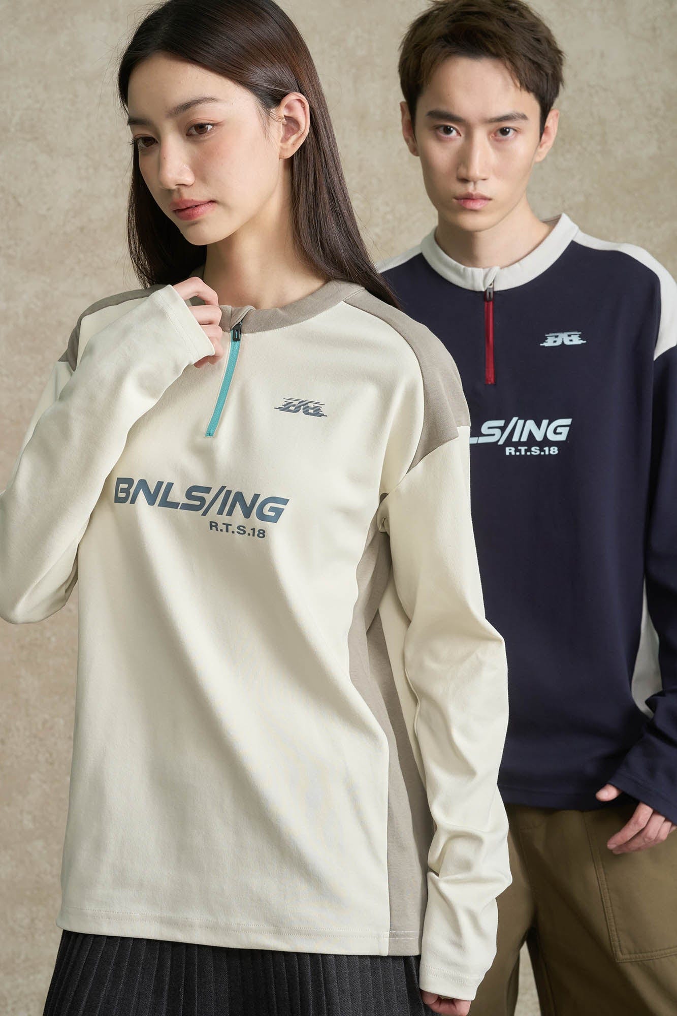 BONELESS Contrast Half-Zip Racing Long-Sleeve Tee