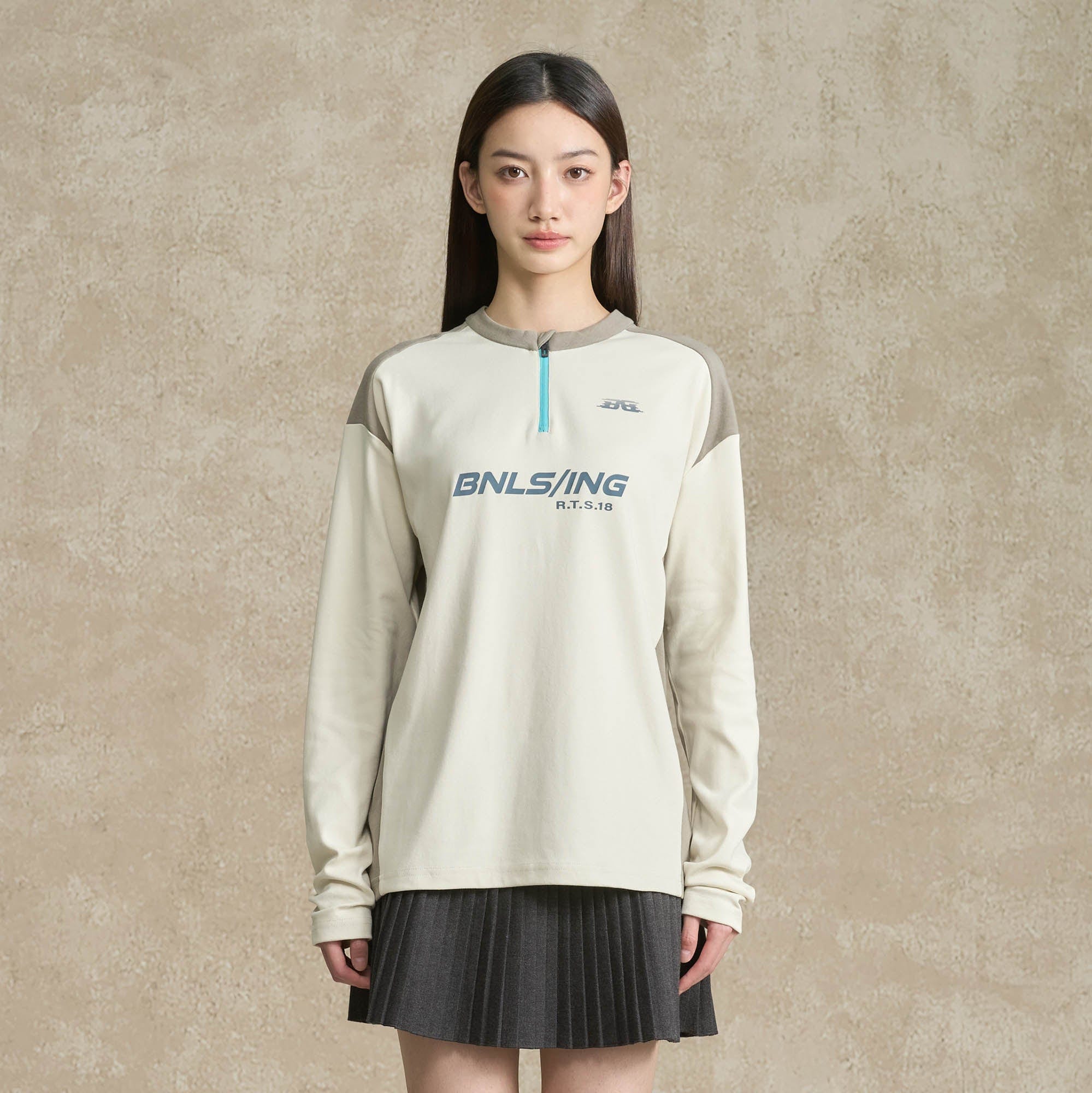 BONELESS Contrast Half-Zip Racing Long-Sleeve Tee