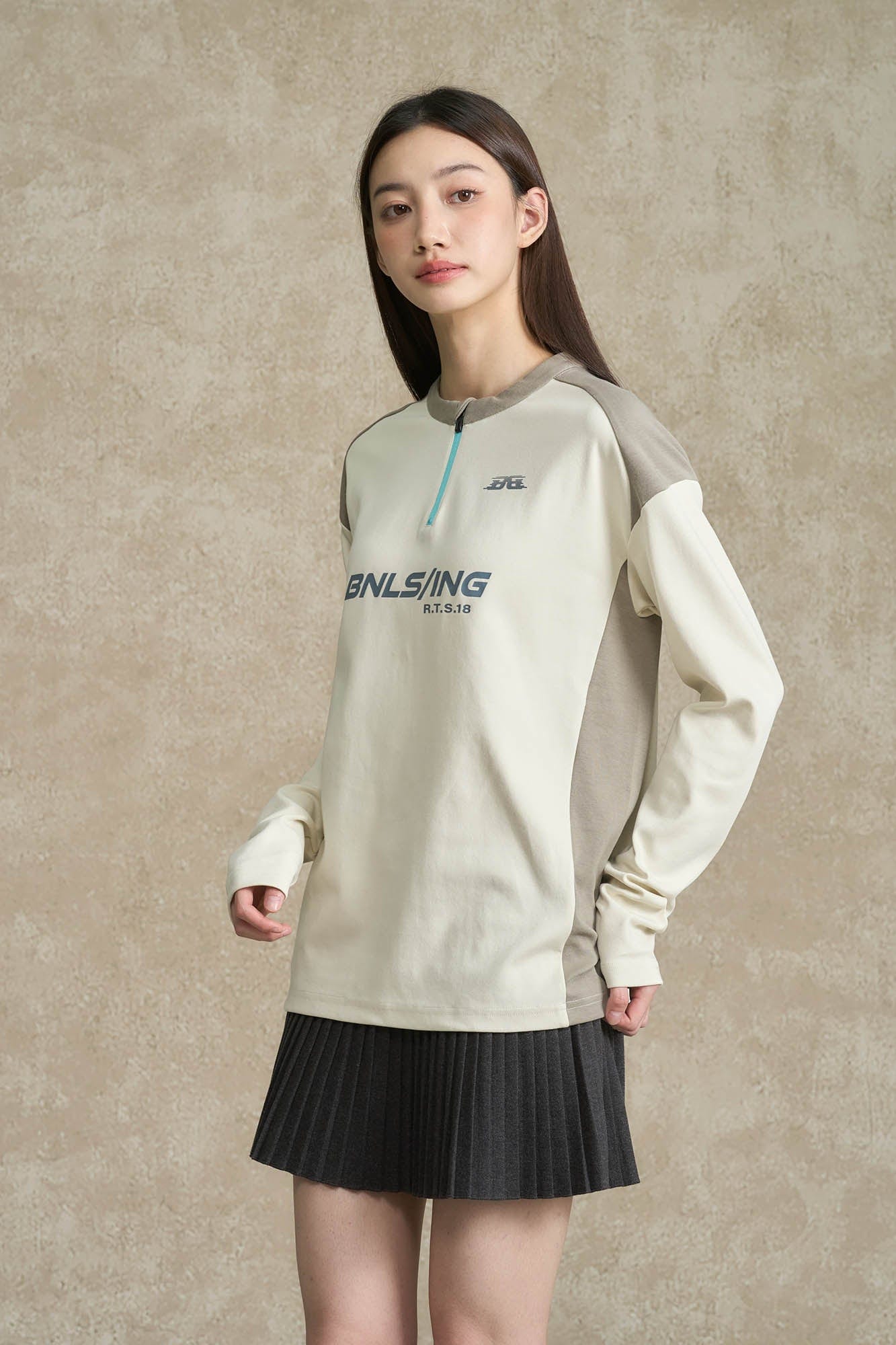 BONELESS Contrast Half-Zip Racing Long-Sleeve Tee