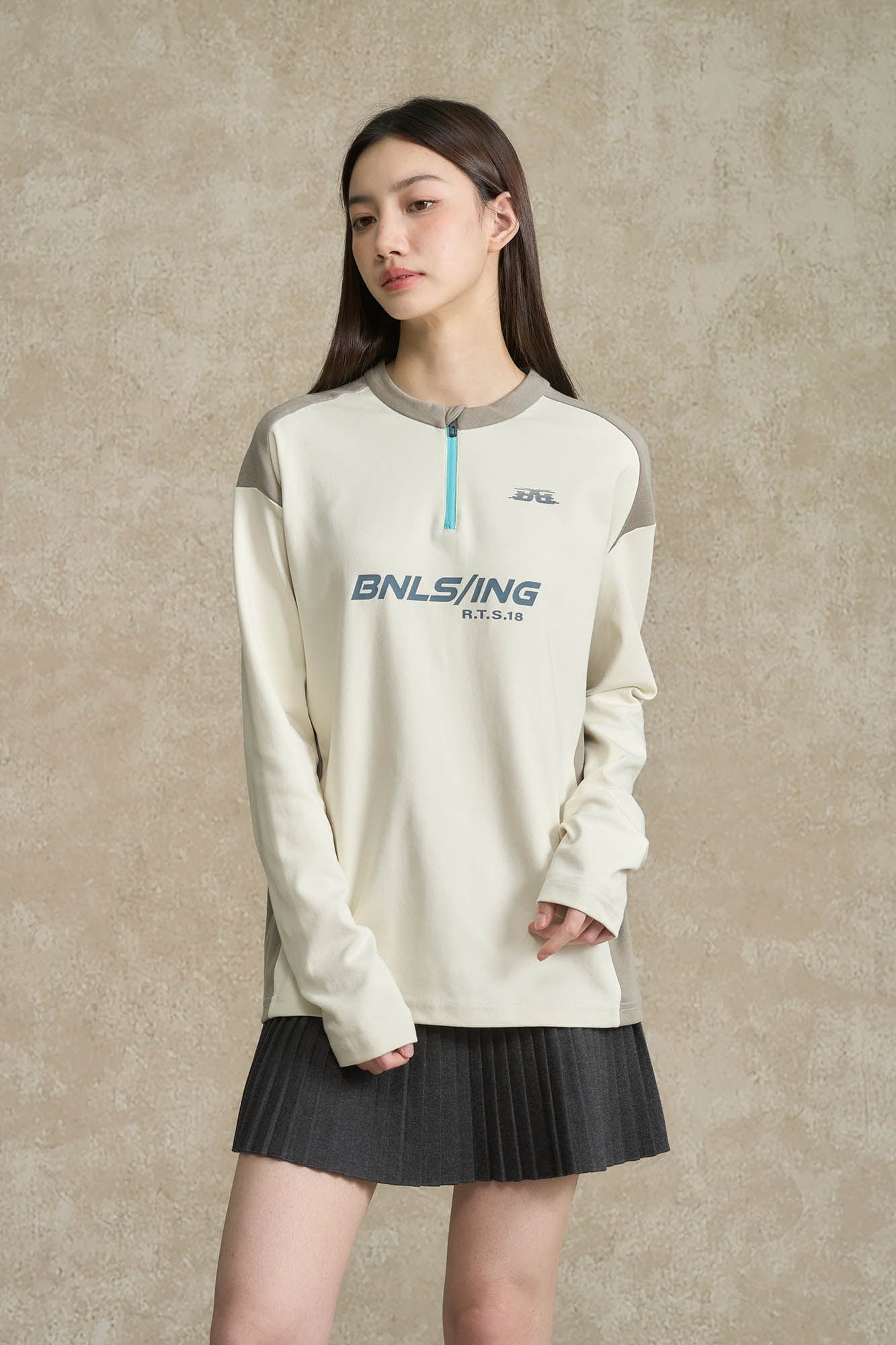 BONELESS Contrast Half-Zip Racing Long-Sleeve Tee