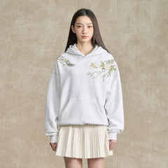 BONELESS Floral Embroidered Fleece-Lined Hoodie