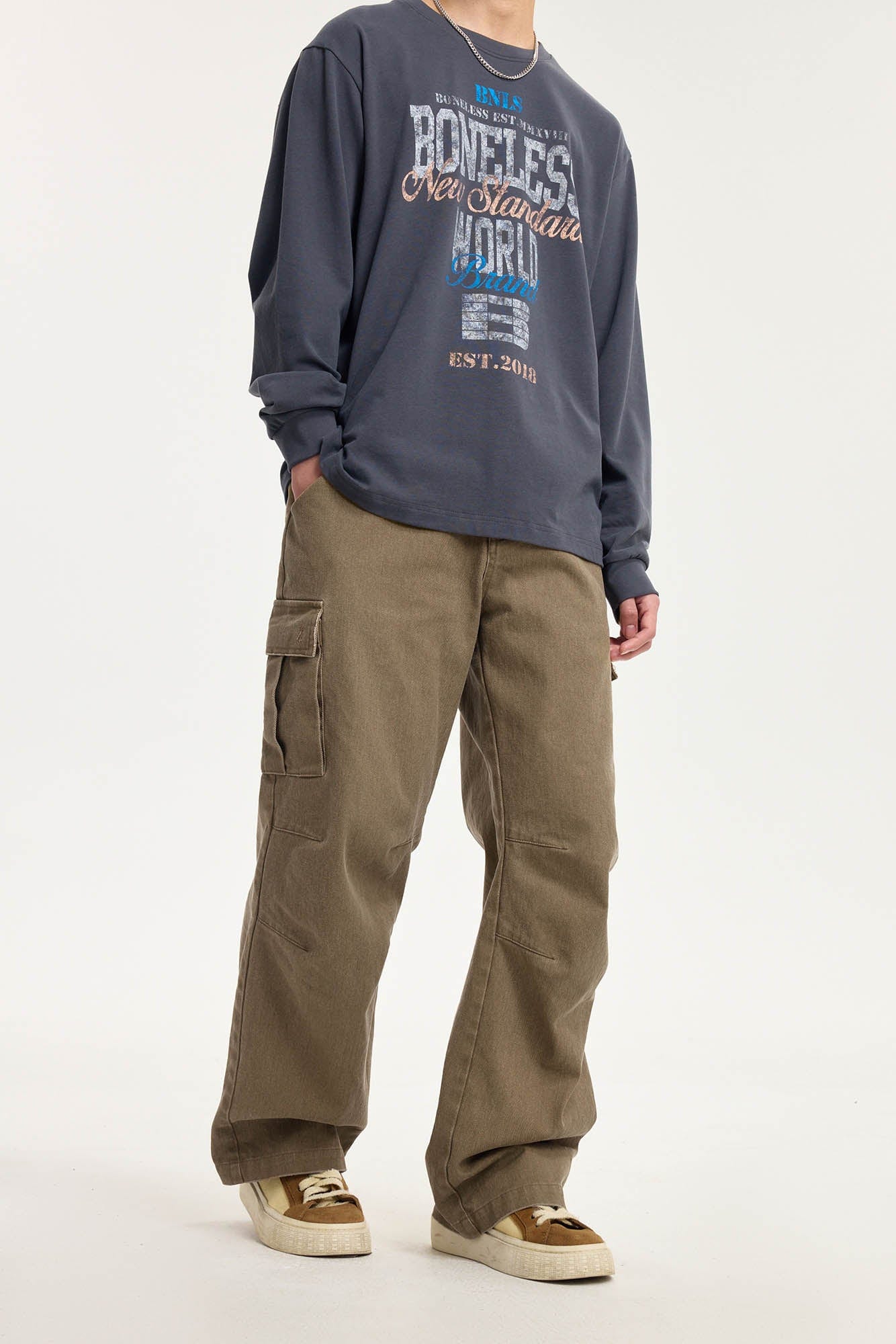 BONELESS Pleated Bellows Pocket Cargo Pants