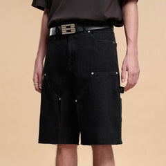 BONELESS Frayed Double-Knee Cargo Shorts Black