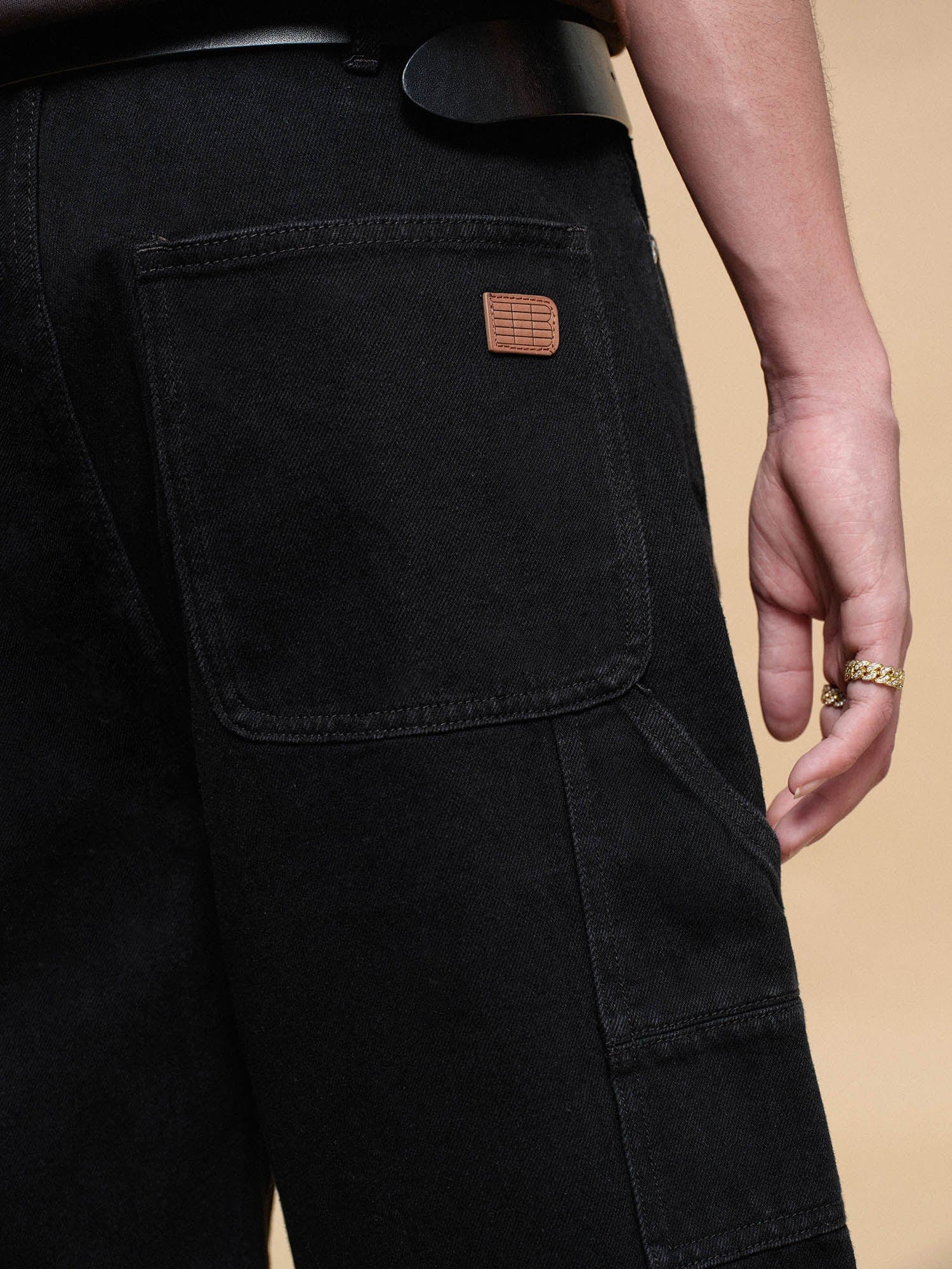 BONELESS Frayed Double-Knee Cargo Shorts Black