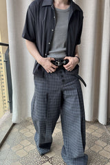 ESAIAS Retro Plaid Pleated Wide-Leg Pants