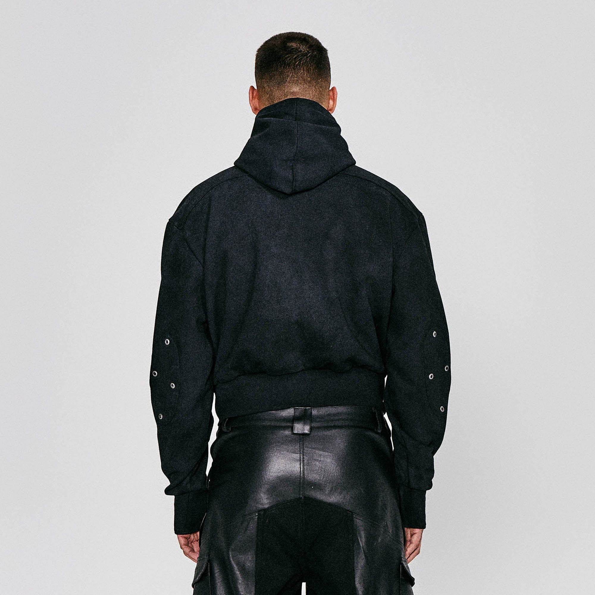 FLYERRER Grommet Spliced Zip-Up Cropped Hoodie
