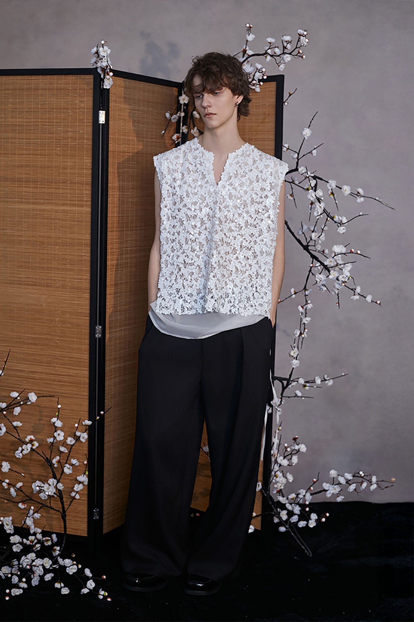 JIECHI Sequin Lace Sheer Layered Vest