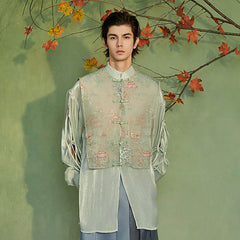 JIECHI Embroidery Double-Layered Vest Silky Shirt