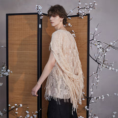 JIECHI Fringed Sequin Embroidered Hooded Poncho