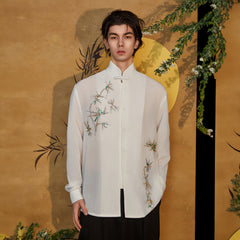 JIECHI Embroidered Bamboo Sheer Flowing Shirt
