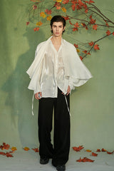 JIECHI Draped Cape Satin Shirt