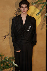 JIECHI Embroidered Serpent Metallic Wrap Shirt