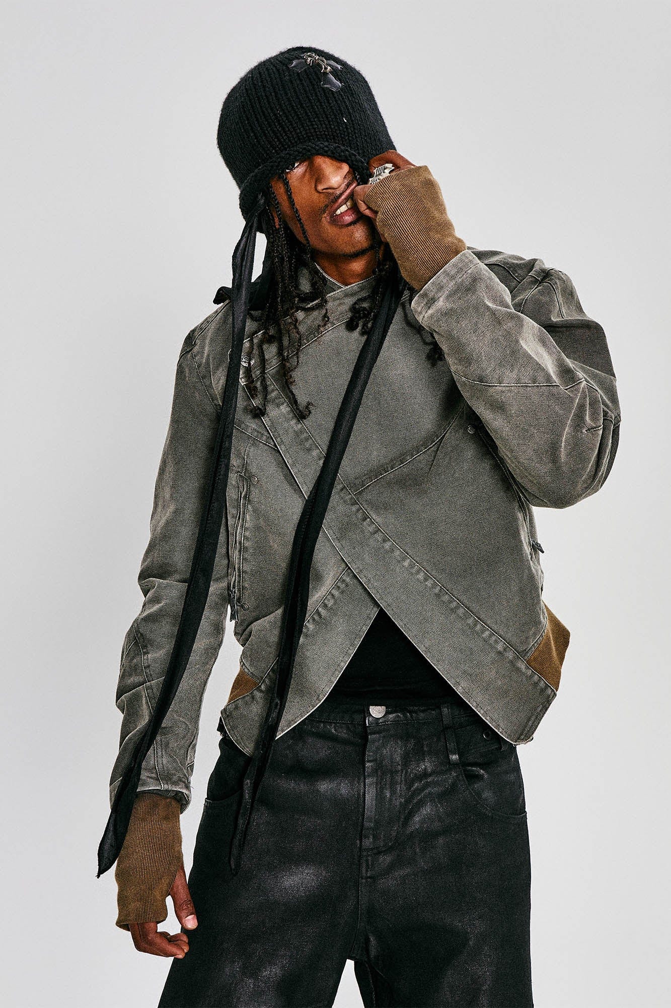 FLYERRER Asymmetrical Distressed Cropped Denim Jacket