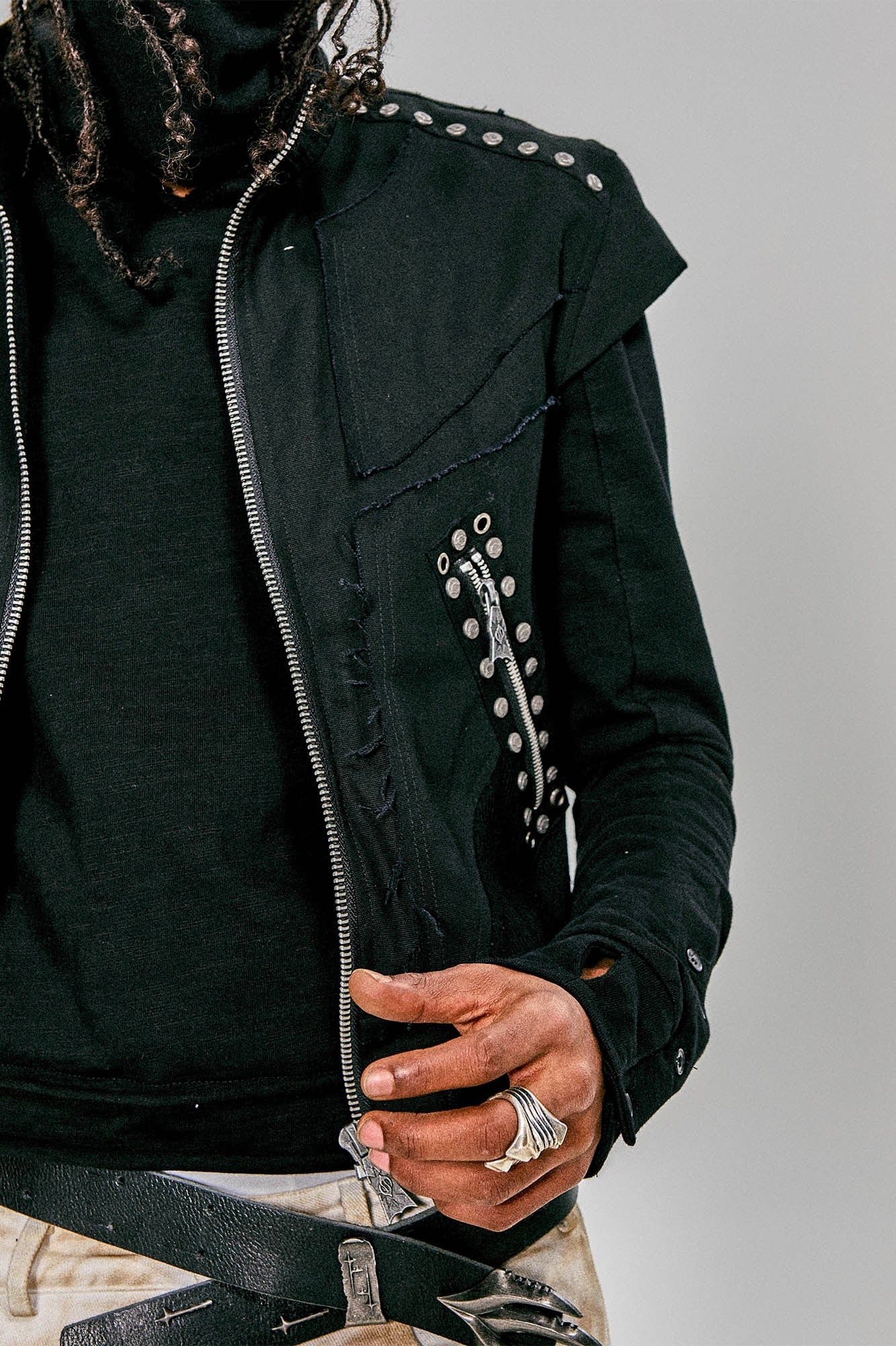 FLYERRER Studded Spliced Stand-Collar Zip-Up Vest
