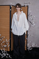 JIECHI Pearl Beading Embellished Ruffle Poet Shirt
