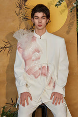 JIECHI Asymmetrical Ruffled Tulle Embellished Blazer