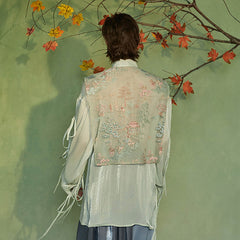 JIECHI Embroidery Double-Layered Vest Silky Shirt