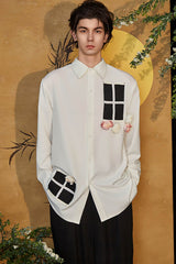 JIECHI Contrast Panel Floral Satin Shirt