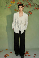JIECHI Asymmetrical Curved Placket Jacquard Blazer