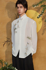 JIECHI Embroidered Bamboo Sheer Flowing Shirt