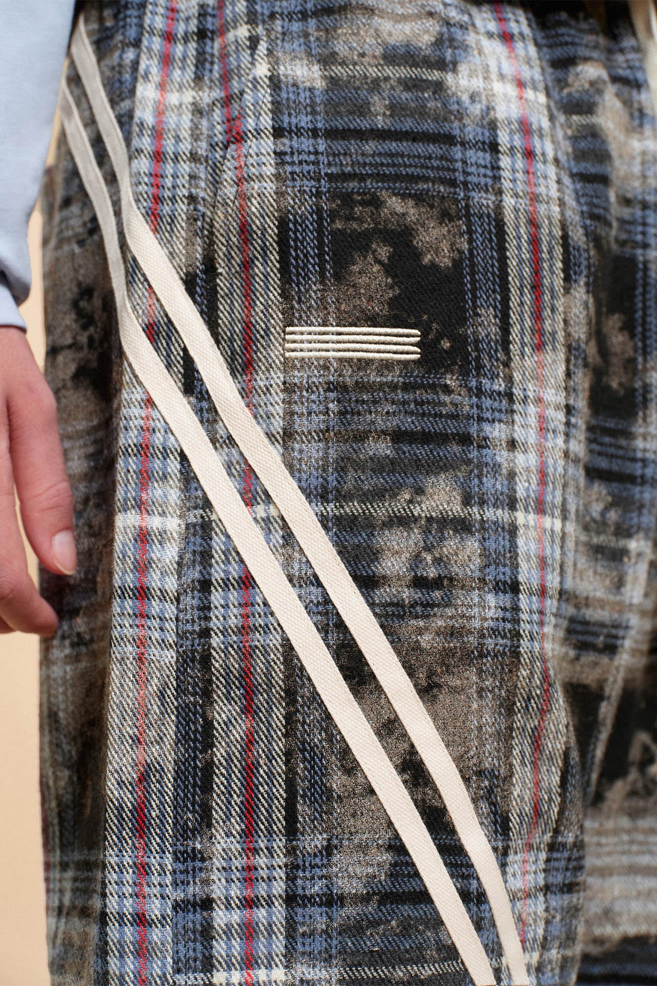 BONELESS Plaid Distressed Drawstring Shorts