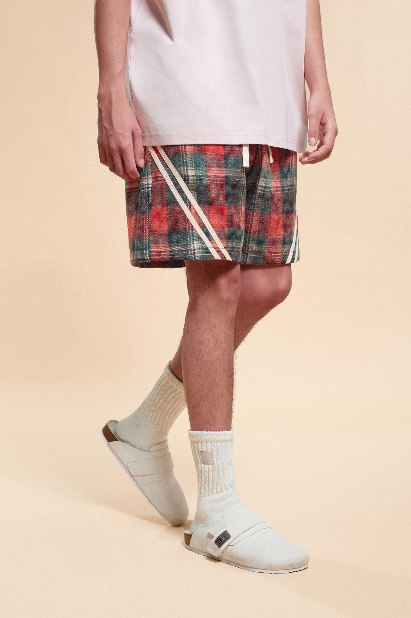 BONELESS Plaid Distressed Drawstring Shorts