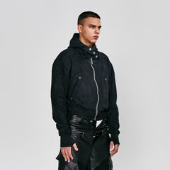 FLYERRER Grommet Spliced Zip-Up Cropped Hoodie