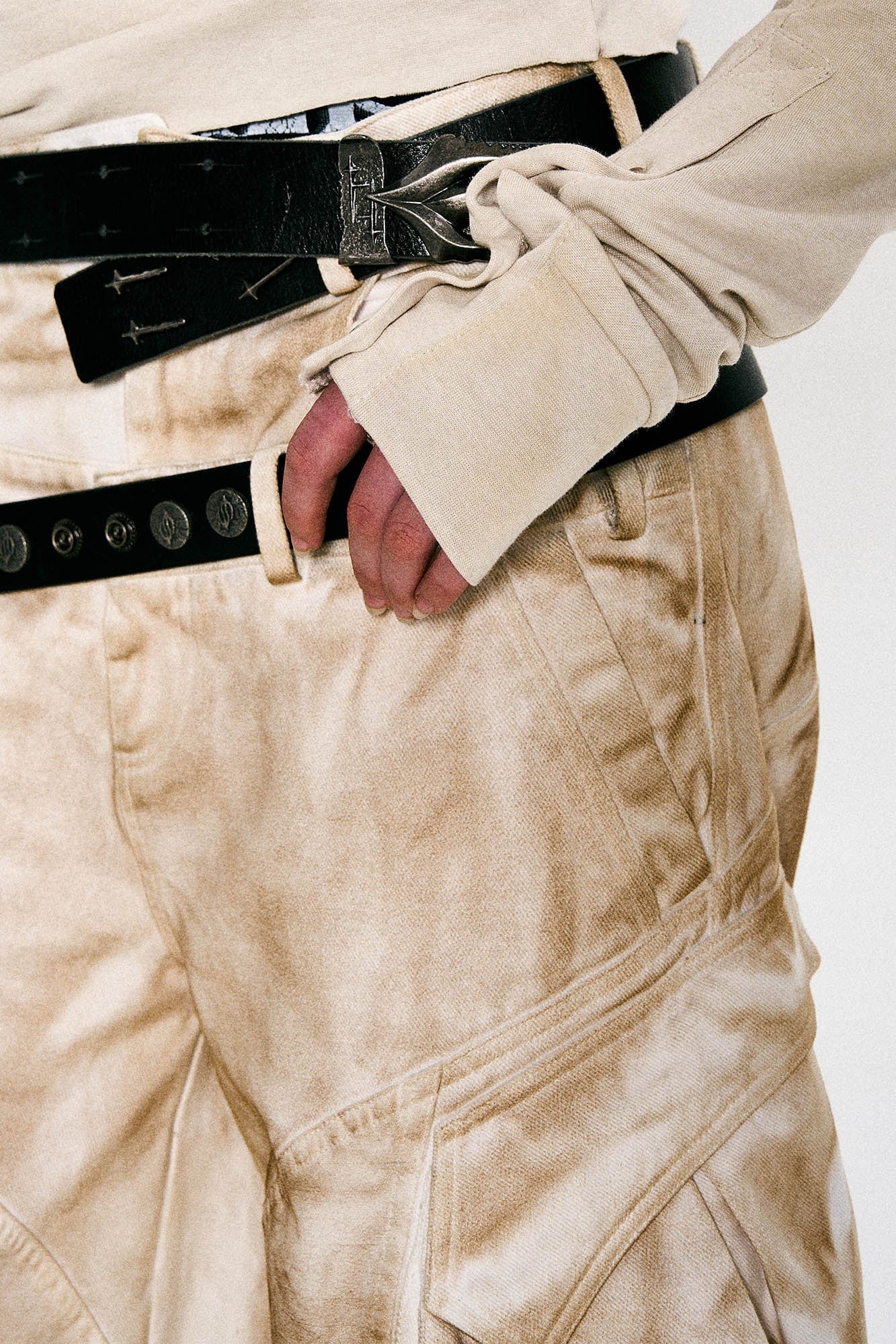 FLYERRER Rusted Double-Waist Multi-Pocket Curved-Leg Cargo