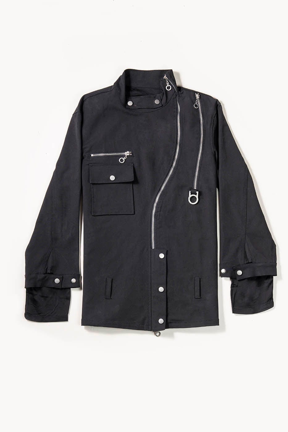 INSIDE OUT Asymmetrical Curved Zippered Jacket