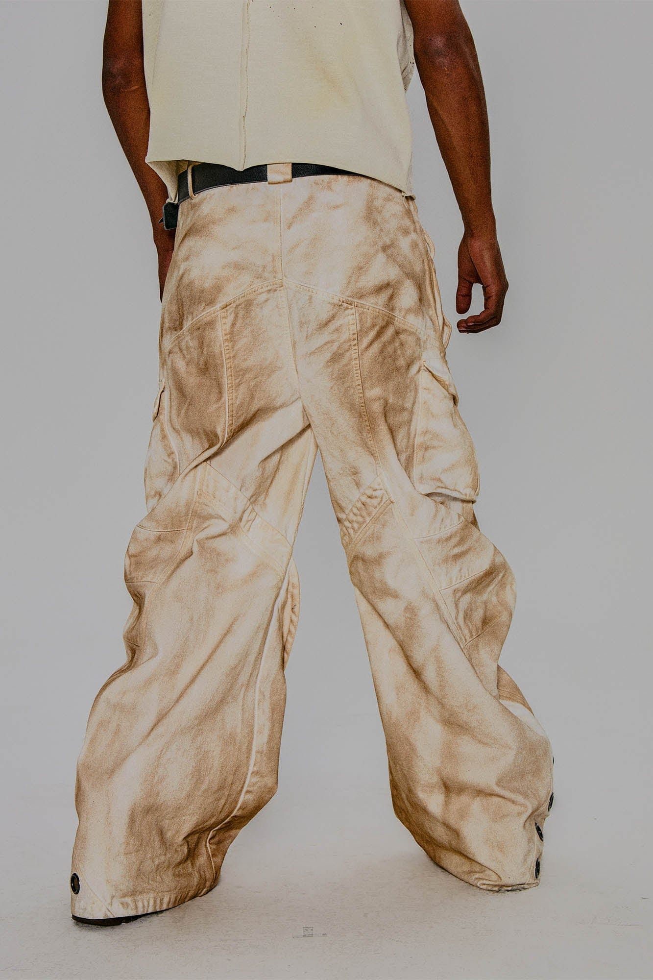 FLYERRER Rusted Double-Waist Multi-Pocket Curved-Leg Cargo