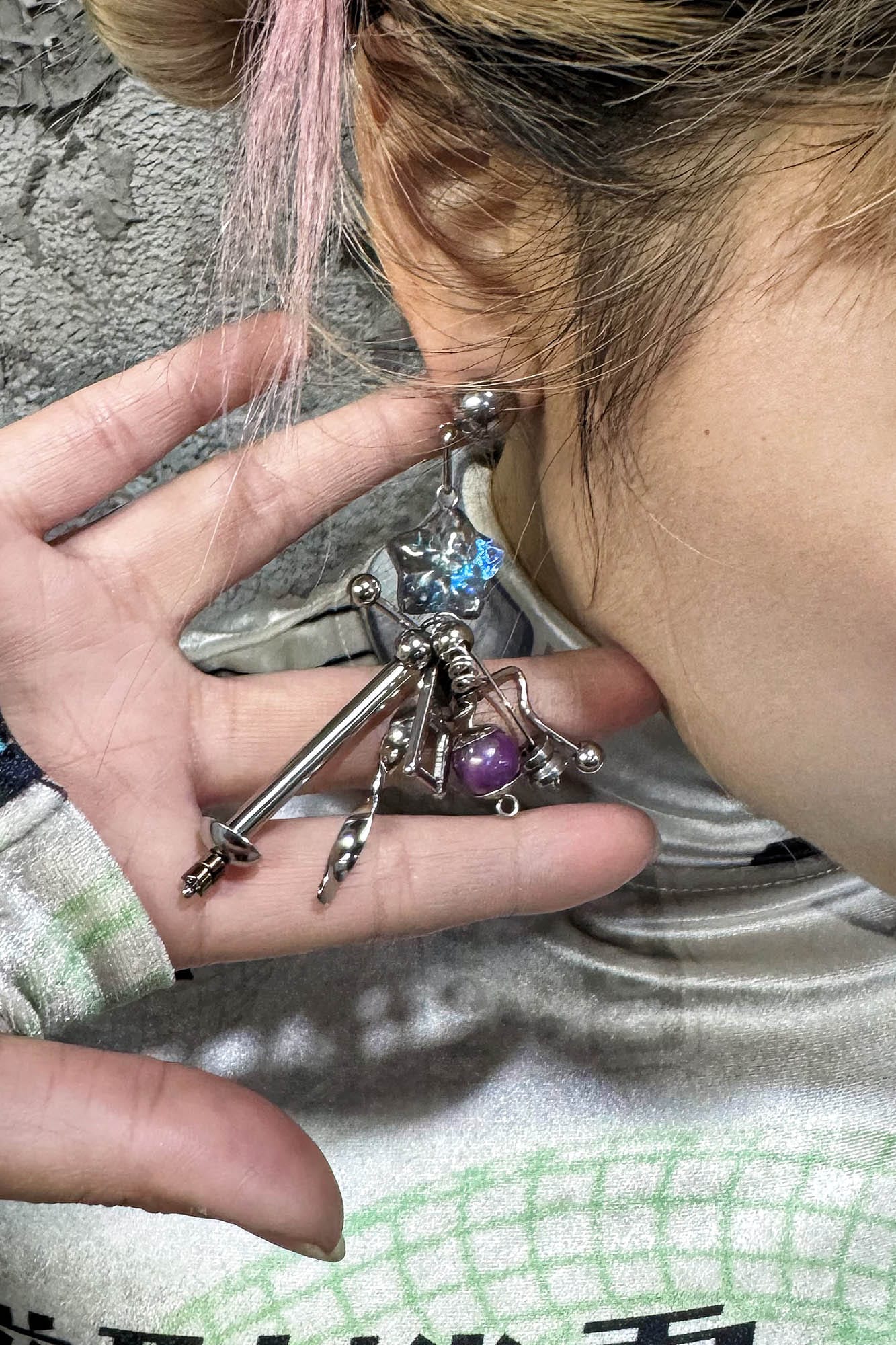 ILLUSORY Space Odyssey Industrial Drop Earrings/ Ear Clip Purple