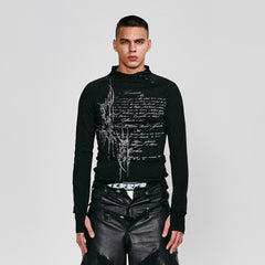 FLYERRER Gothic Script Graphic Asymmetrical Button Long-Sleeve Tee