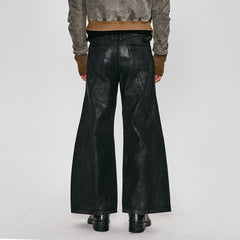 FLYERRER Waxed Deconstructed-Knee Zip-Hem Flared Pants