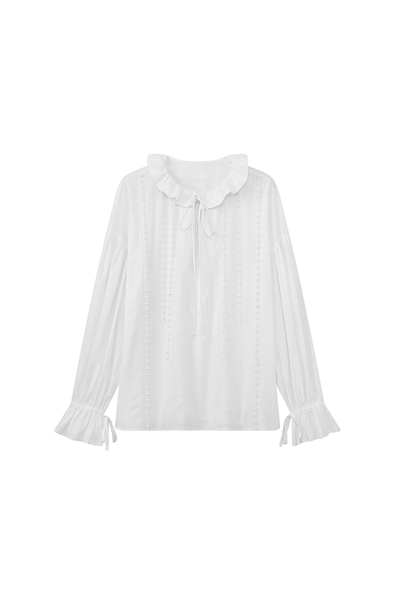 JIECHI Pearl Beading Embellished Ruffle Poet Shirt