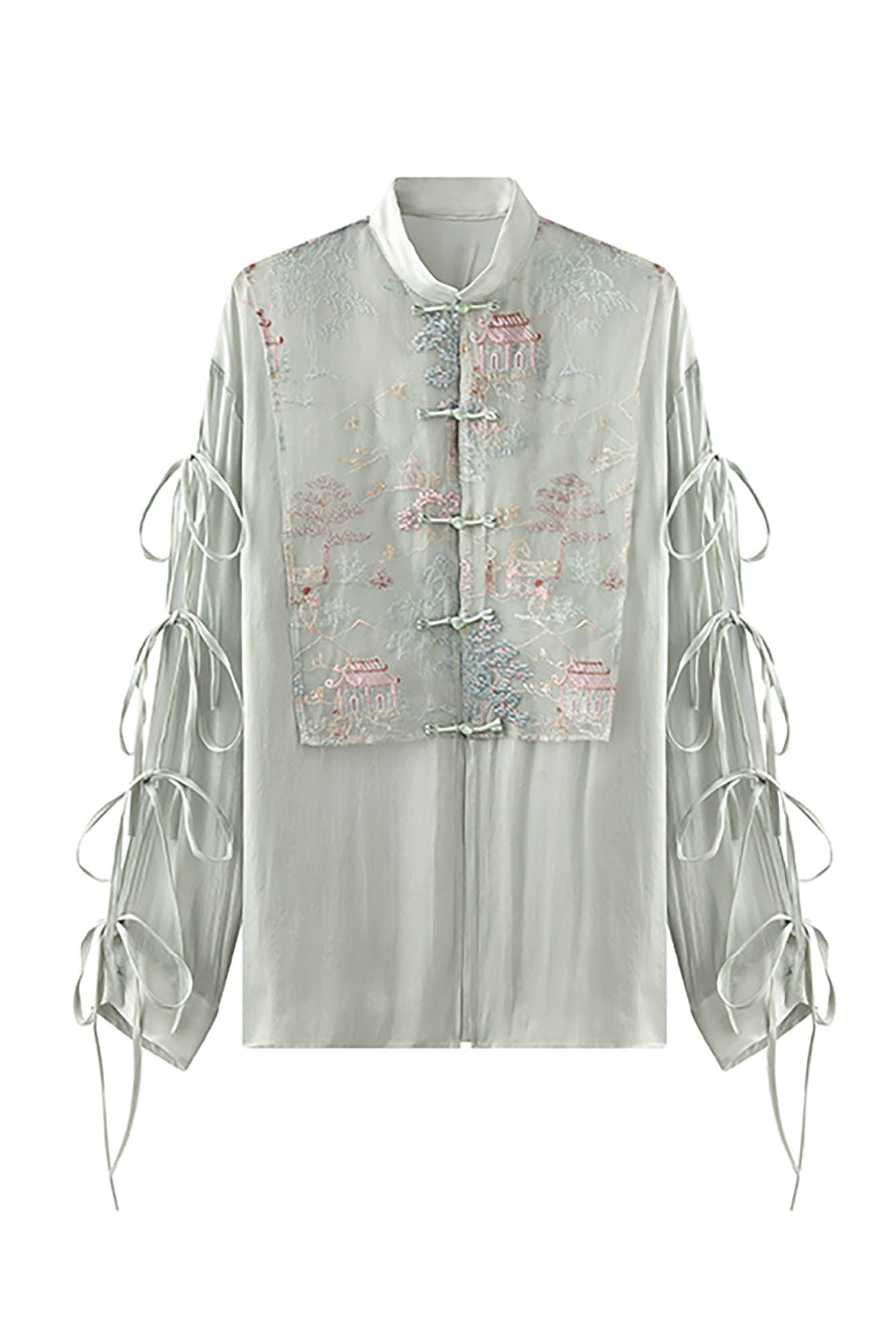 JIECHI Embroidery Double-Layered Vest Silky Shirt