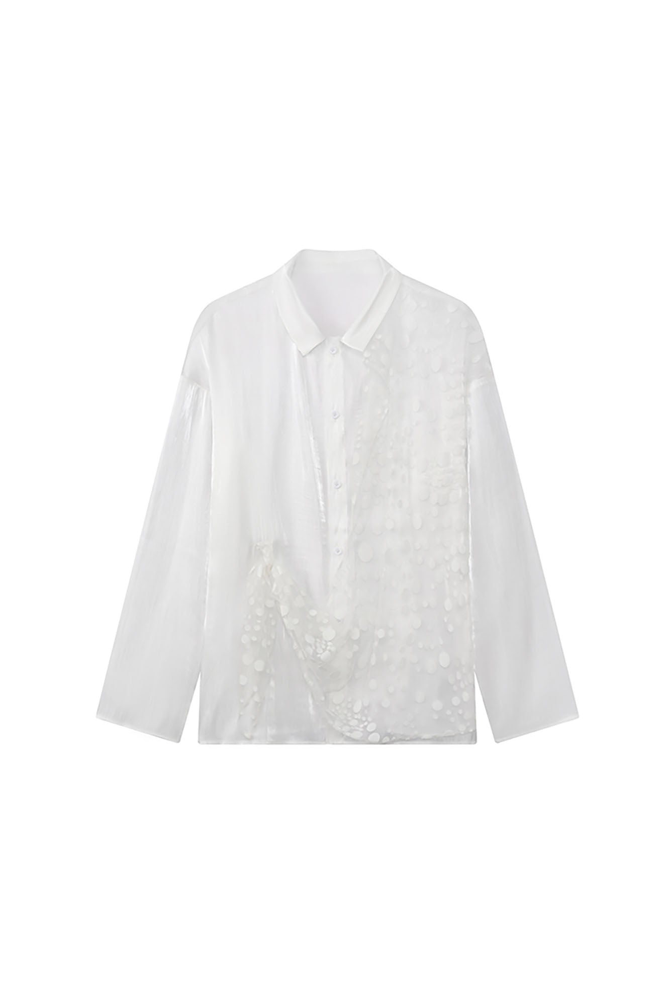 JIECHI Dots Tulle Drape Iridescent Shirt