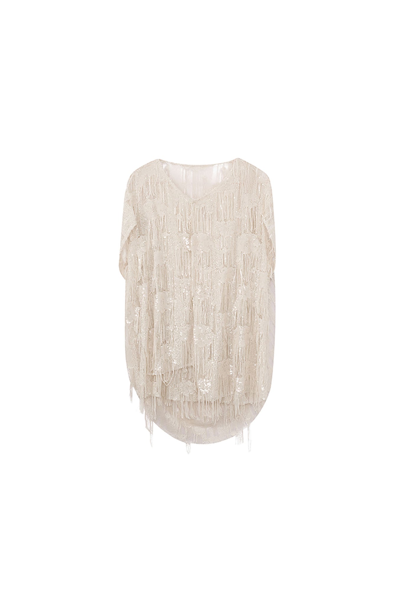 JIECHI Fringed Sequin Embroidered Hooded Poncho